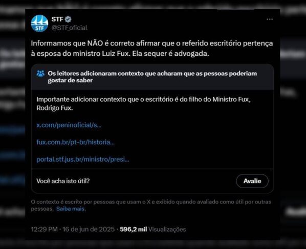Imagem colorida de reprodução de manifestação do STF