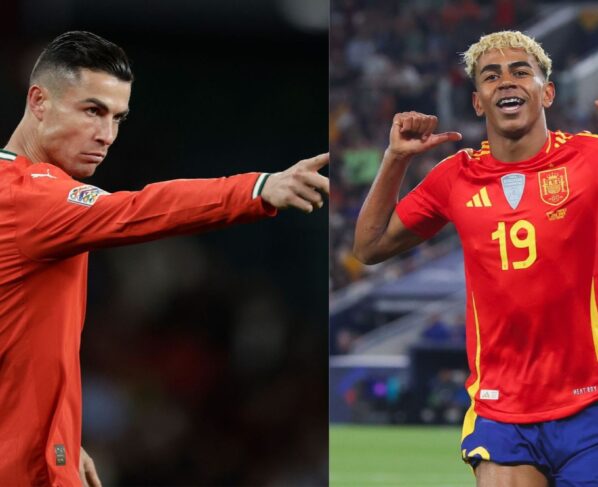 Foto colorida de Cristiano Ronaldo e Lamine Yamal, estrelas de Portugal e Espanha - Metrópoles